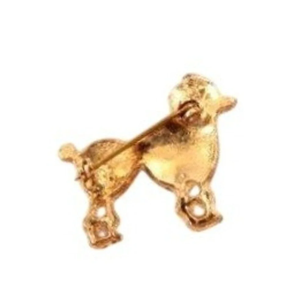 Vintage Poodle Dog Brooch Gold Tone White Enamel Blue Rhinestone Eye‎ Pin 1.25